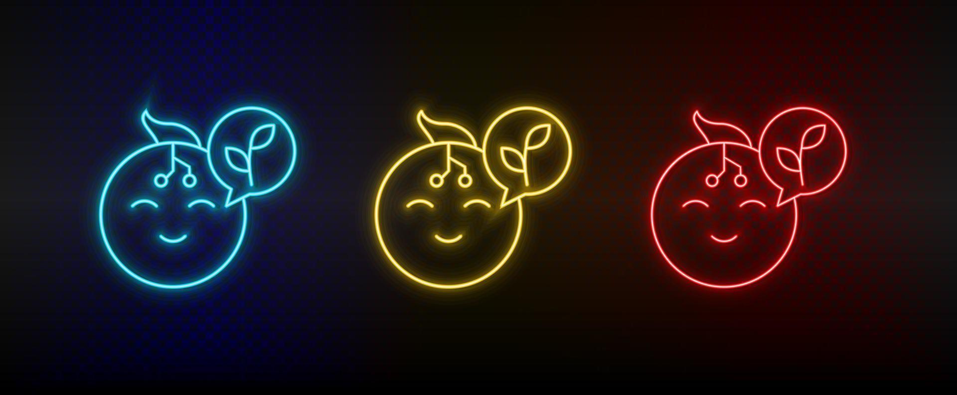 Neon icons. robot baby intelligence. Set of red, blue, yellow neon vector icon on darken background