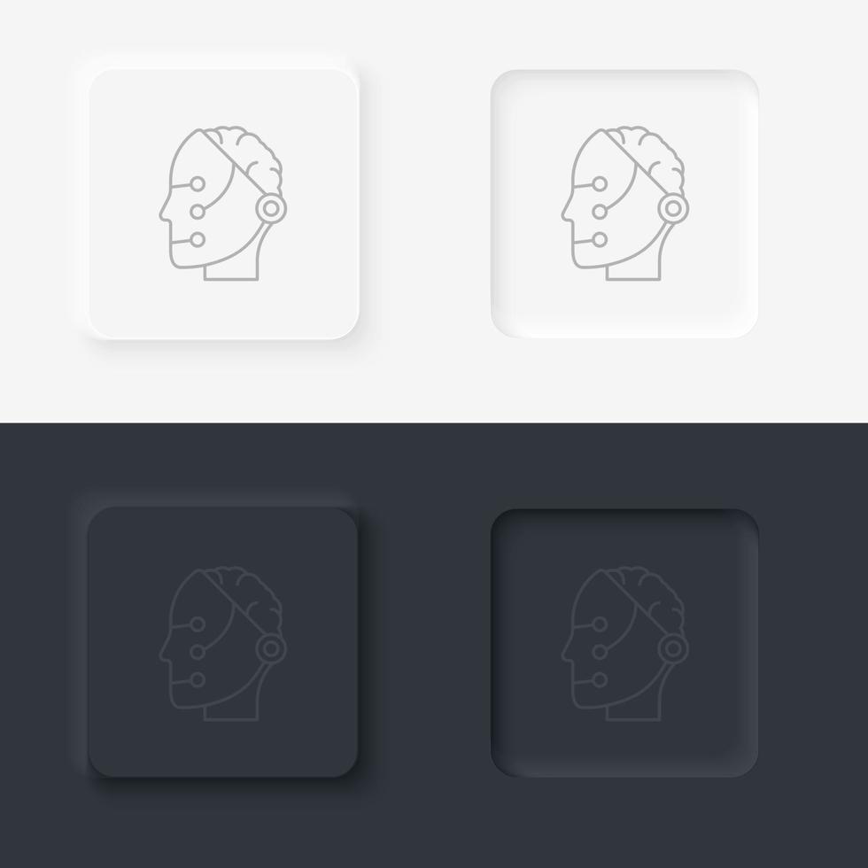 memoria, robot, icono de vector de estilo neumórfico de inteligencia, icono inteligente - vector. conjunto de iconos de vector de estilo neumórfico de inteligencia artificial