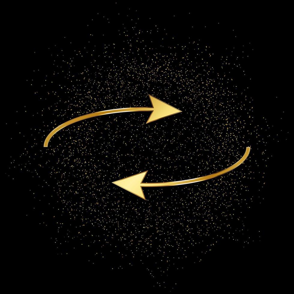 Arrow gold vector icon. Vector illustration of golden particle background.