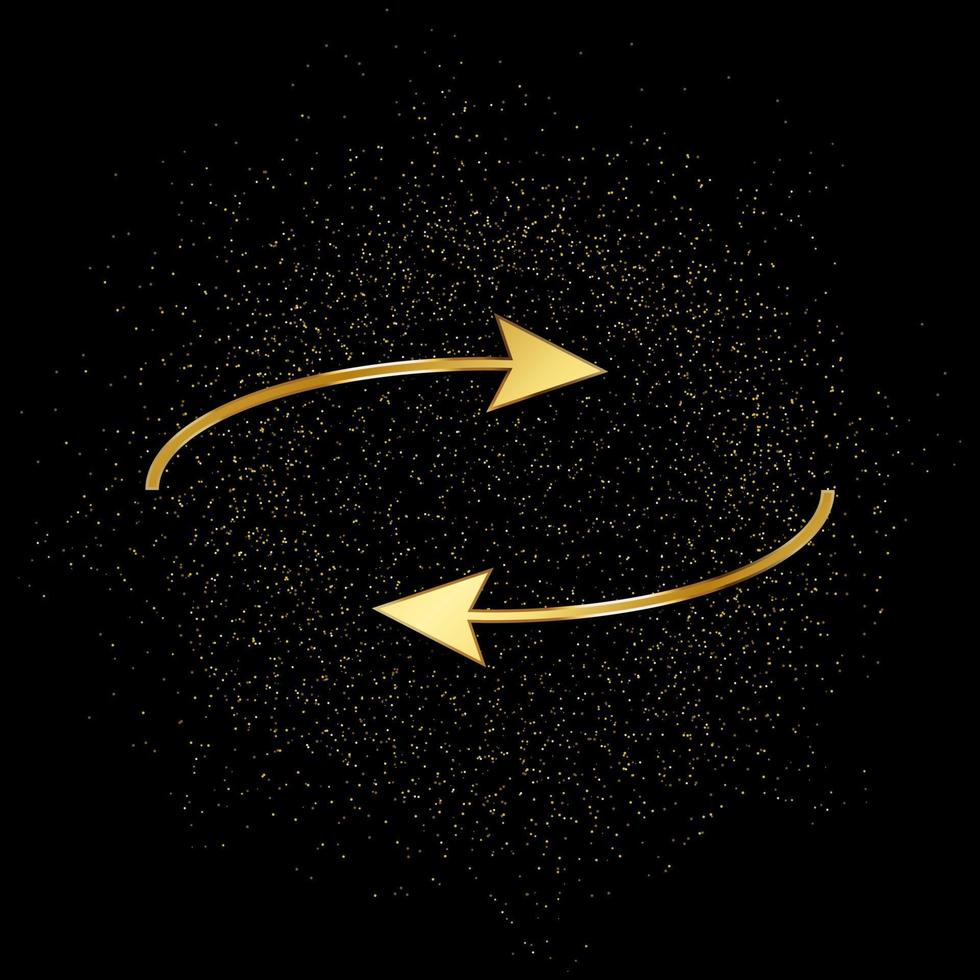 Arrow gold vector icon. Vector illustration of golden particle background.