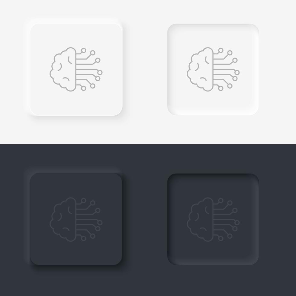 intelligence neumorphic style vector icon, brain icon - Vector. Artificial intelligence neumorphic style vector icon set