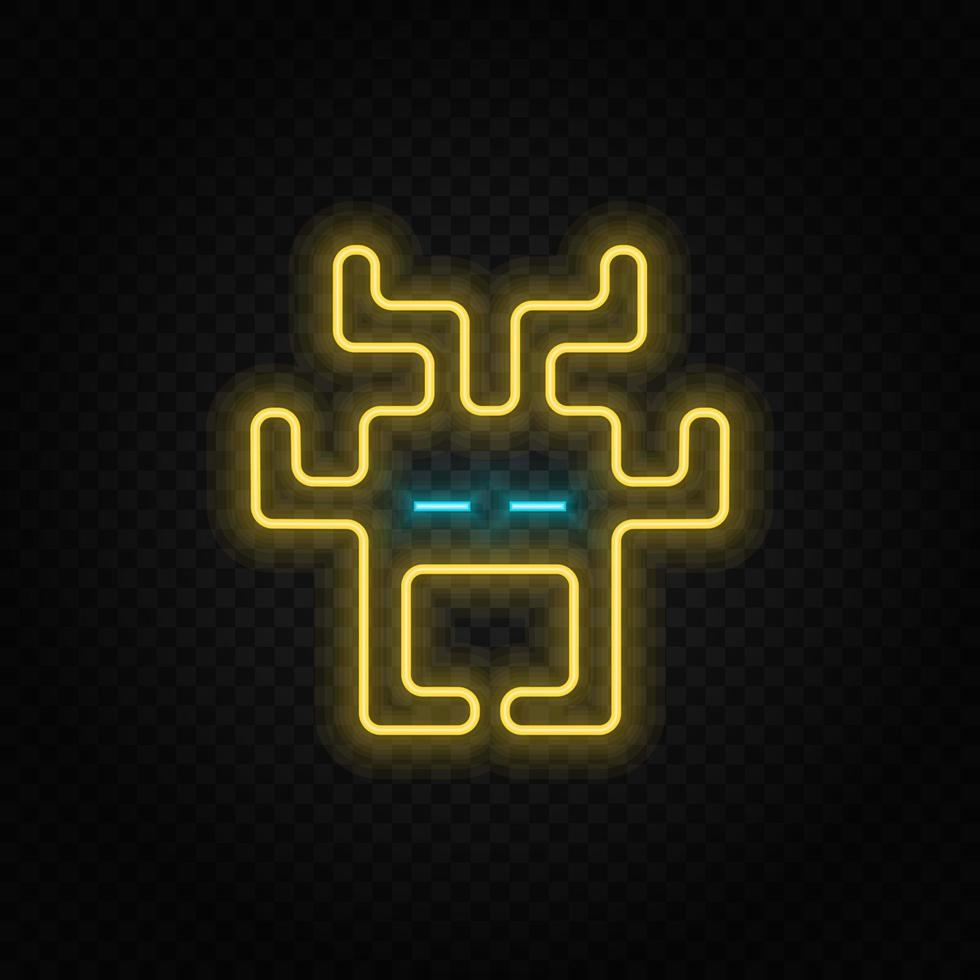 Aliens, arcade, retro neon icon. Blue and yellow neon vector icon. Vector transparent background