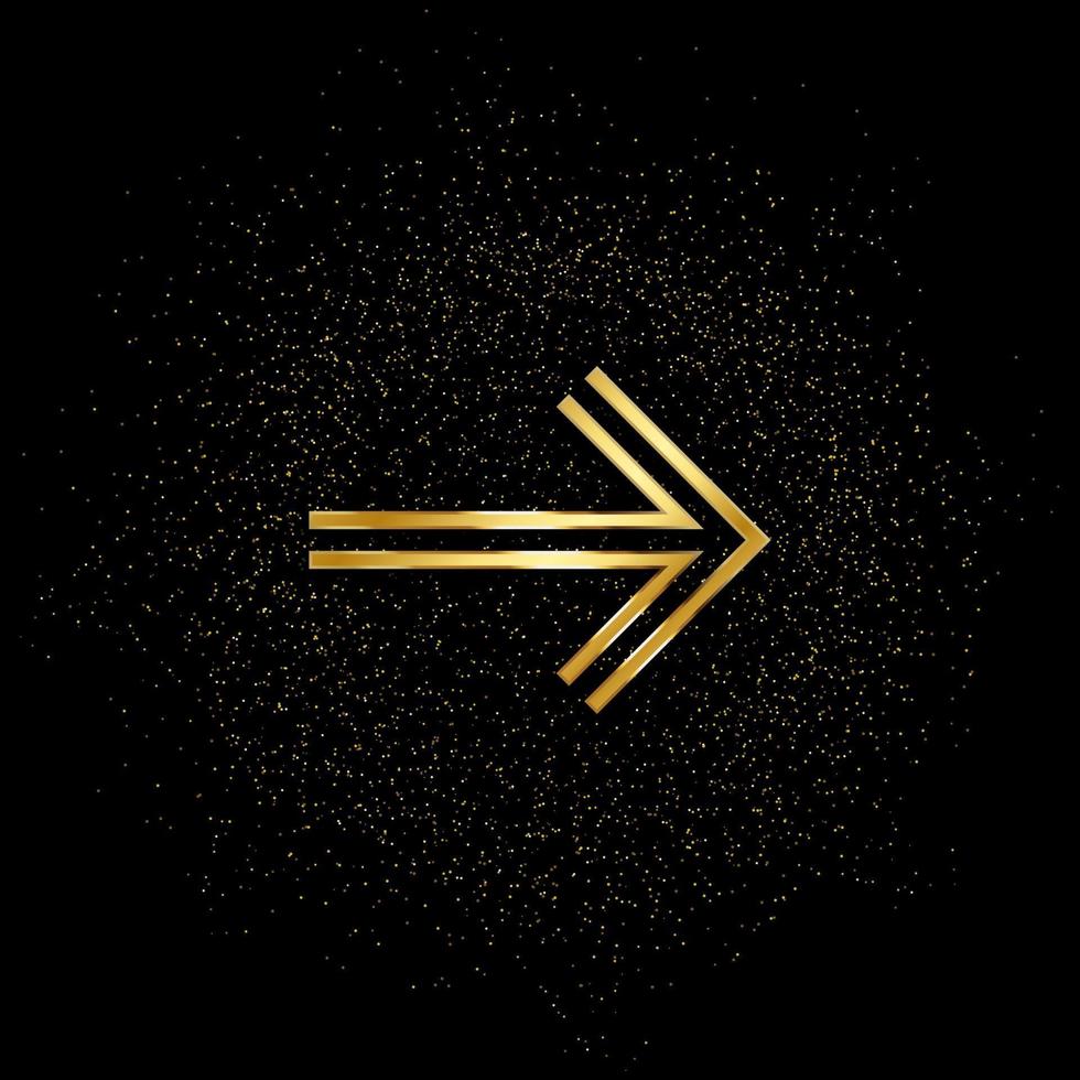 Arrow gold vector icon. Vector illustration of golden particle background.