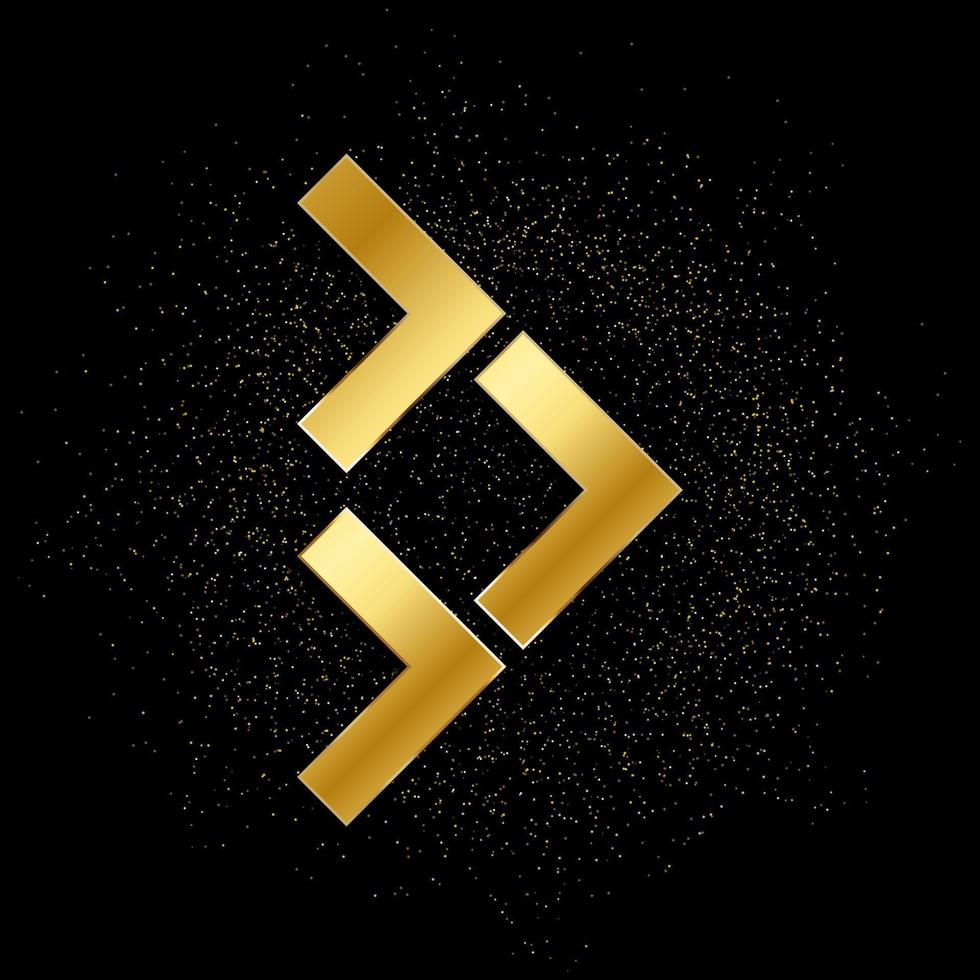 Arrow gold vector icon. Vector illustration of golden particle background.