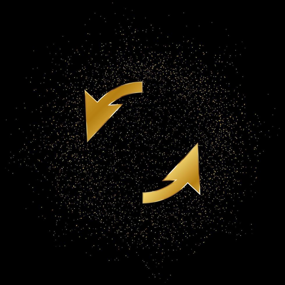 Arrow gold vector icon. Vector illustration of golden particle background.