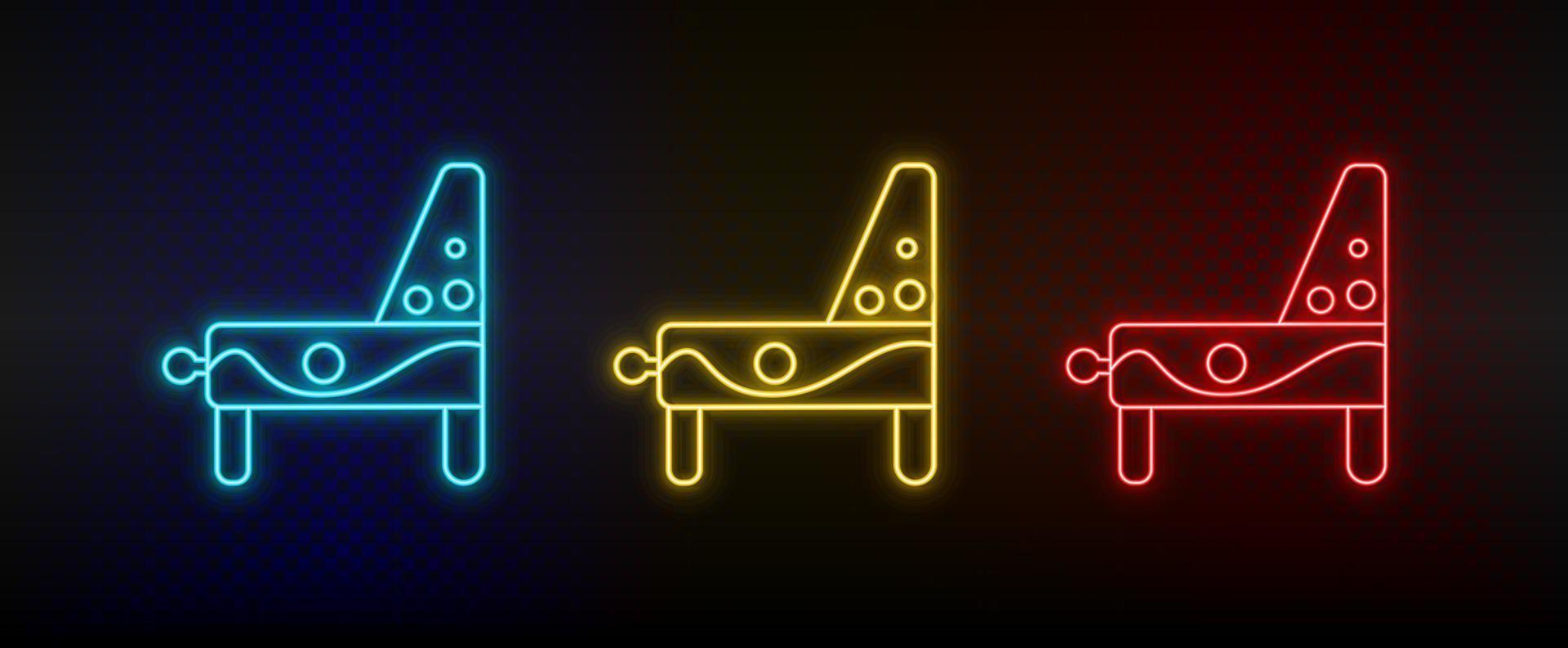 Neon icons. Pinball game arcade retro. Set of red, blue, yellow neon vector icon on darken background