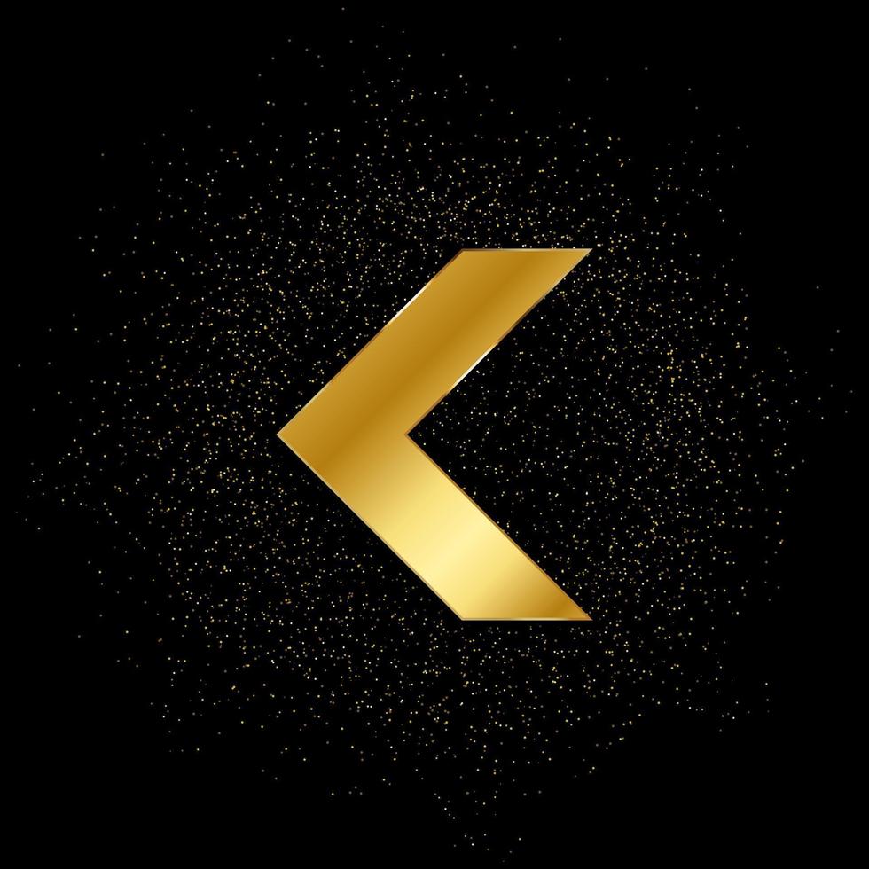 Arrow gold vector icon. Vector illustration of golden particle background.