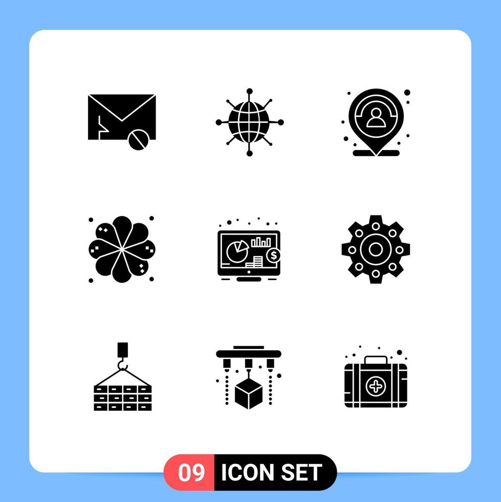 Solid Glyph Pack of 9 Universal Symbols of return element customer spa person Editable Vector Design Elements