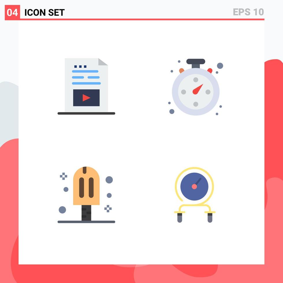 Paquete de iconos planos de 4 interfaces de usuario de signos y símbolos modernos de elementos de diseño vectorial editables para fiesta de navegación multimedia en crema de entretenimiento vector