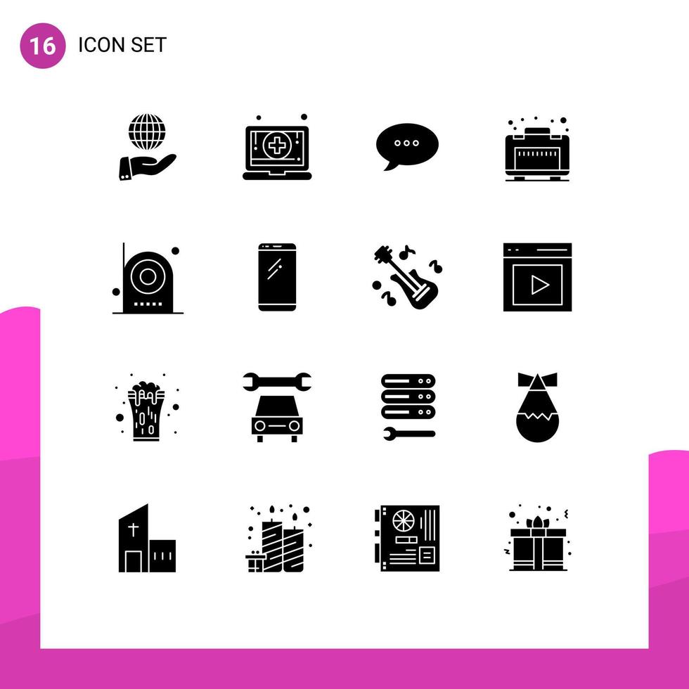 Set of 16 Modern UI Icons Symbols Signs for electronic devices bubble camera luggage Editable Vector Design Elements