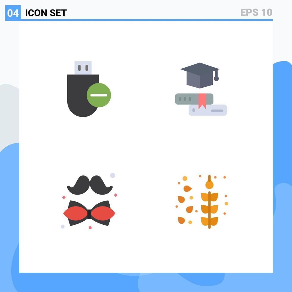 símbolos de iconos universales grupo de 4 iconos planos modernos de computadoras arco eliminar cap corbata elementos de diseño vectorial editables vector