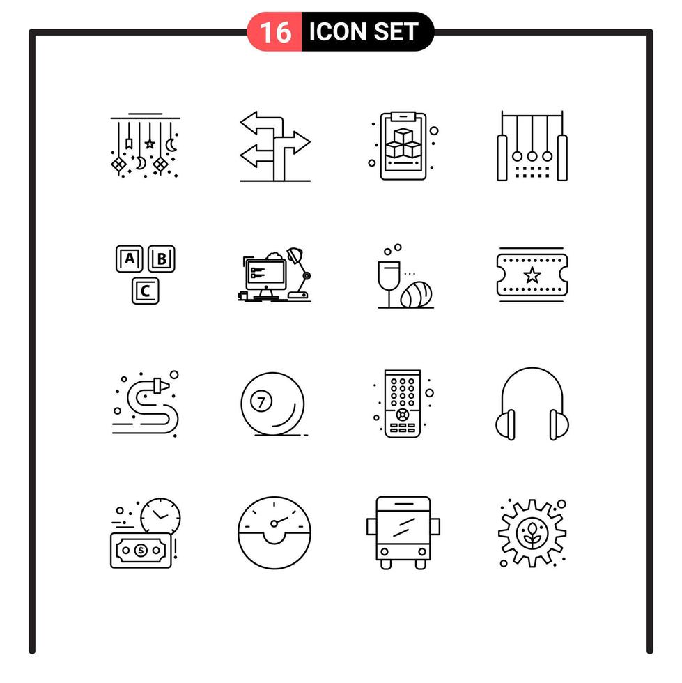 Pack of 16 creative Outlines of blocks rings clipboard ring gymnastics Editable Vector Design Elements
