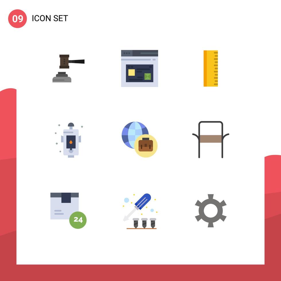 Set of 9 Modern UI Icons Symbols Signs for danger school internet ruler design Editable Vector Design Elements