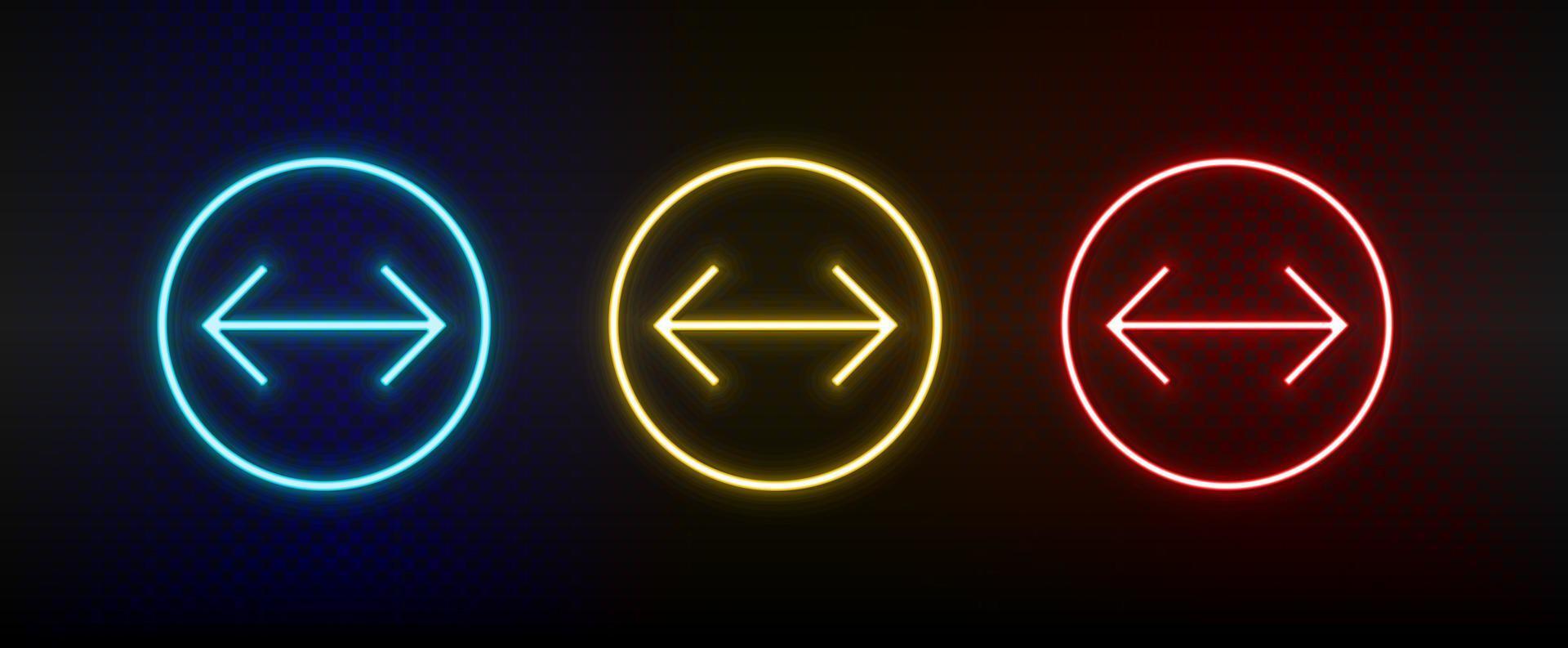 iconos de neón. flecha de interfaz de usuario conjunto de icono de vector de neón rojo, azul, amarillo sobre fondo oscuro