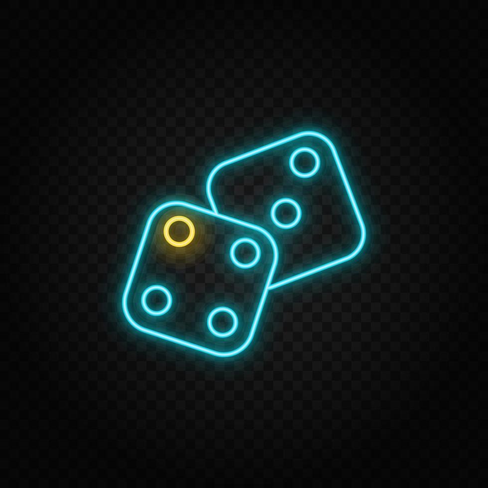 Gambling, luck, dices, retro neon icon. Blue and yellow neon vector icon. Vector transparent background