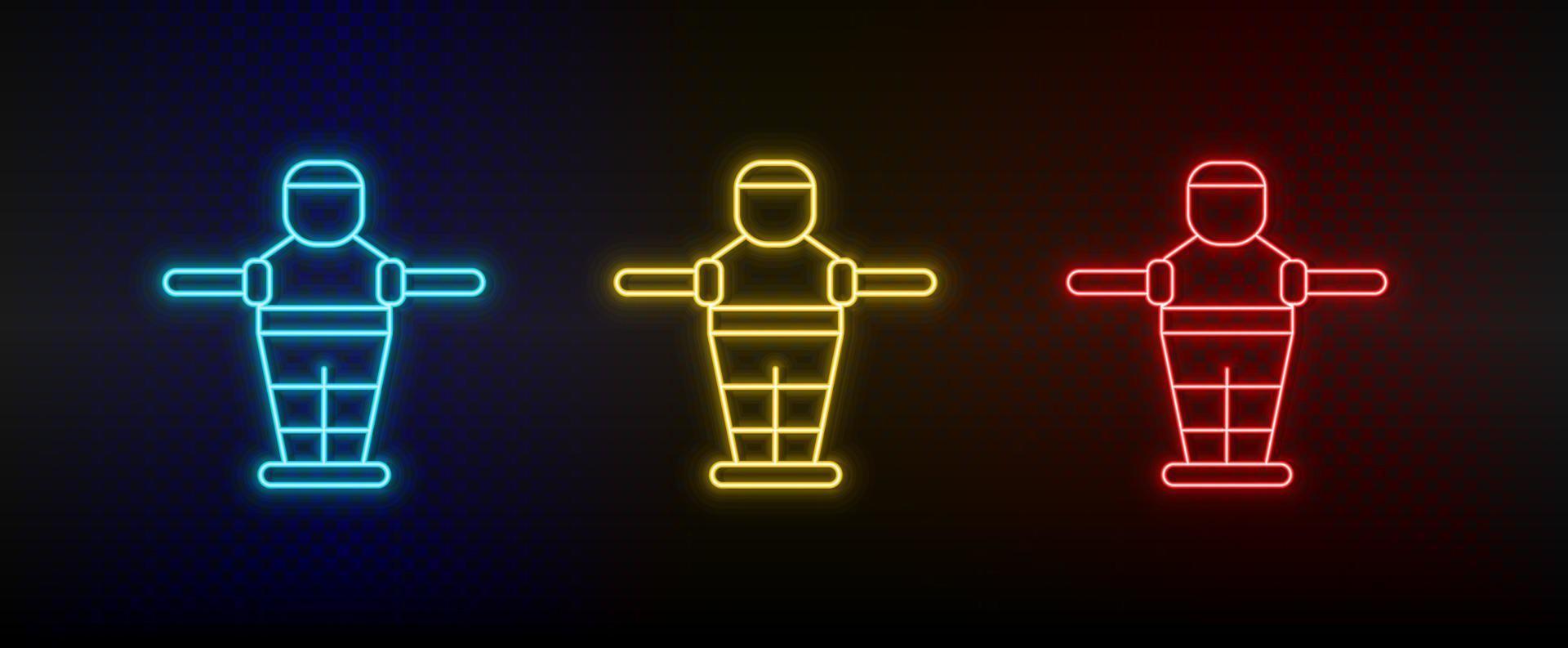 iconos de neón. juego de futbolín arcade retro. conjunto de icono de vector de neón rojo, azul, amarillo sobre fondo oscuro
