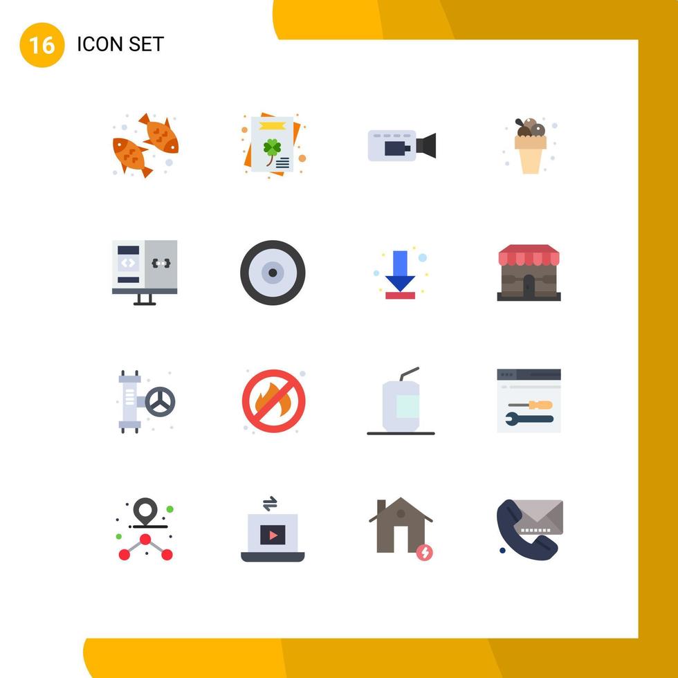 Pictogram Set of 16 Simple Flat Colors of develop coding camera app sweet Editable Pack of Creative Vector Design Elements