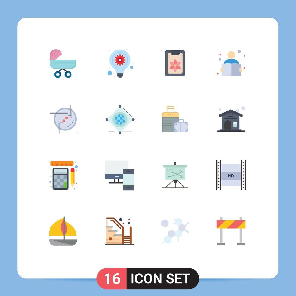 grupo de 16 signos y símbolos de colores planos para lectura en cadena clip de conocimiento de engranajes seo paquete editable de elementos de diseño de vectores creativos