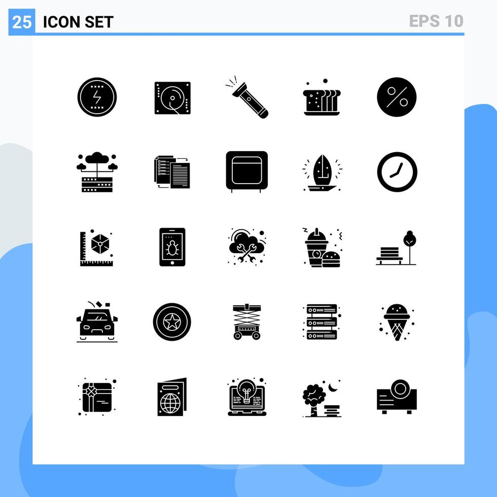 Modern Set of 25 Solid Glyphs and symbols such as food baking party bakery camping Editable Vector Design Elements