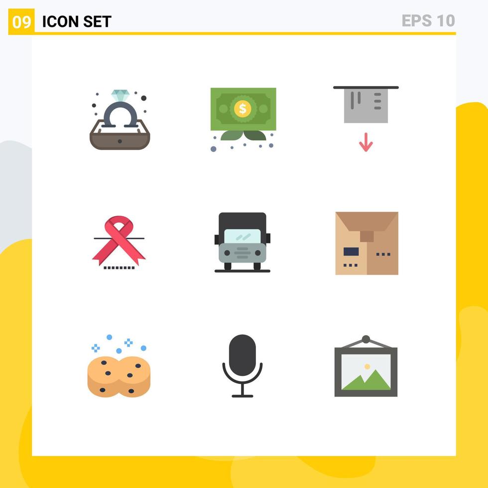 Pictogram Set of 9 Simple Flat Colors of truck auto atm medical oncology Editable Vector Design Elements