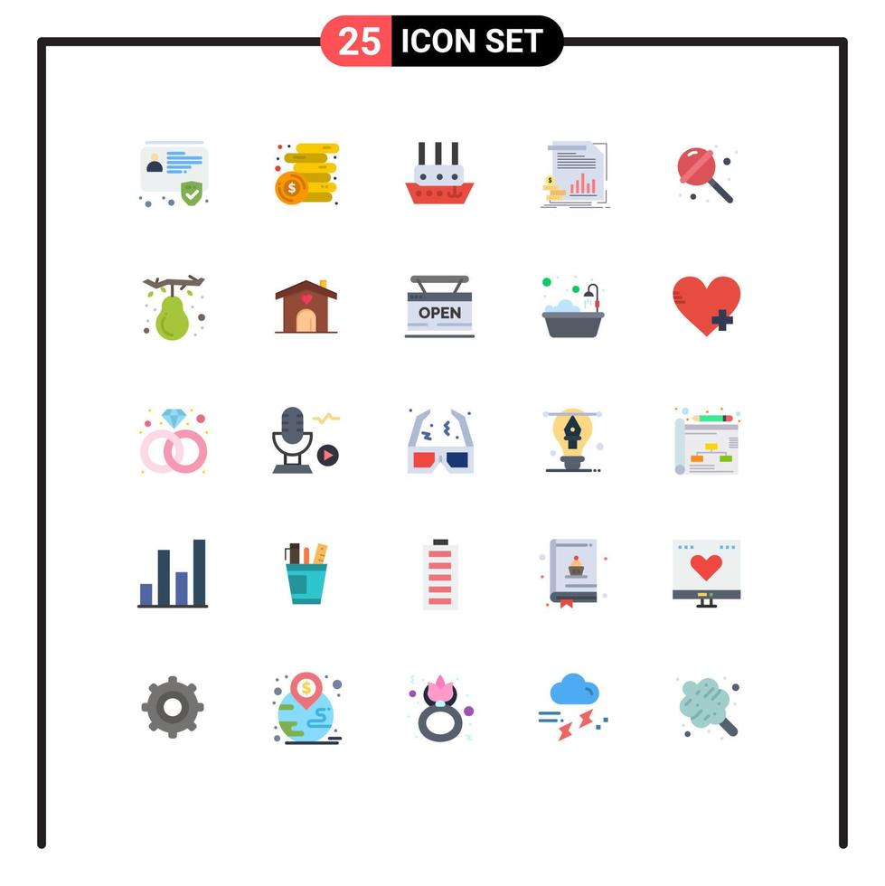 grupo de símbolos de iconos universales de 25 colores planos modernos de elementos de diseño de vectores editables de economía monetaria de envío de información de dulces