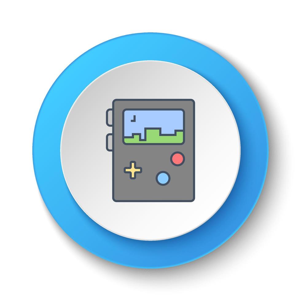 botón redondo para icono web. consola portátil, juegos, retro. banner de botón redondo, interfaz de insignia para la ilustración de la aplicación sobre fondo blanco vector