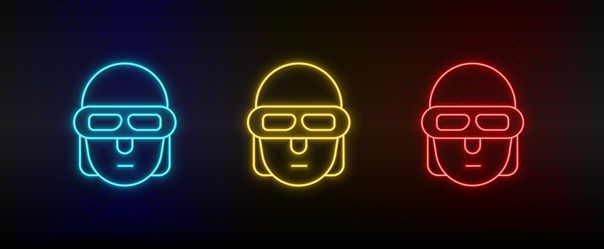 Neon icons. terminator smart. Set of red, blue, yellow neon vector icon on darken background