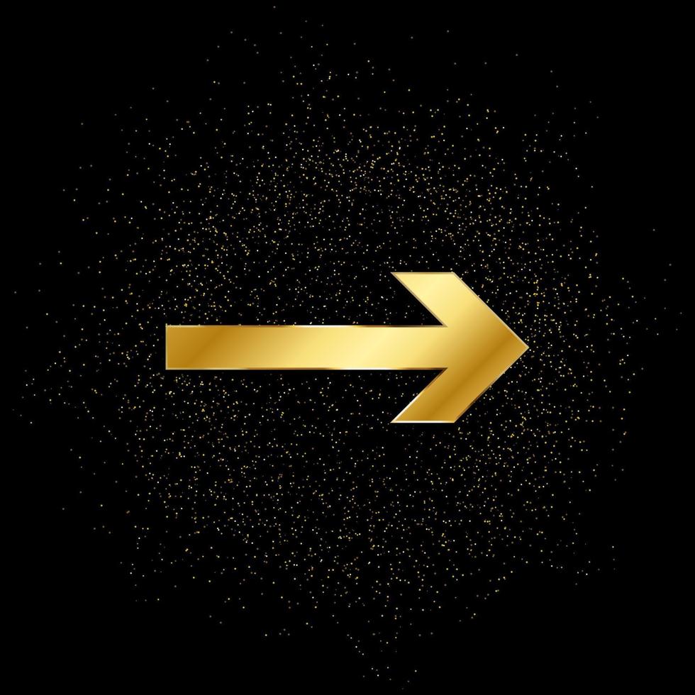Arrow gold vector icon. Vector illustration of golden particle background.