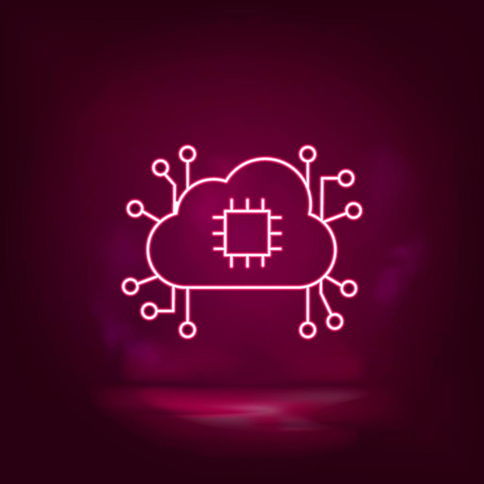 Brain, processor, cloud, network neon icon - vector Artificial intelligence