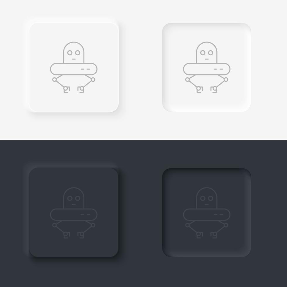 Robot, ufo icon - Vector. Artificial intelligence neumorphic style vector icon set