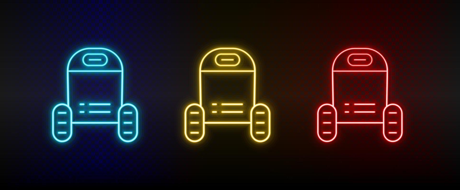 Neon icons. robot car. Set of red, blue, yellow neon vector icon on darken background