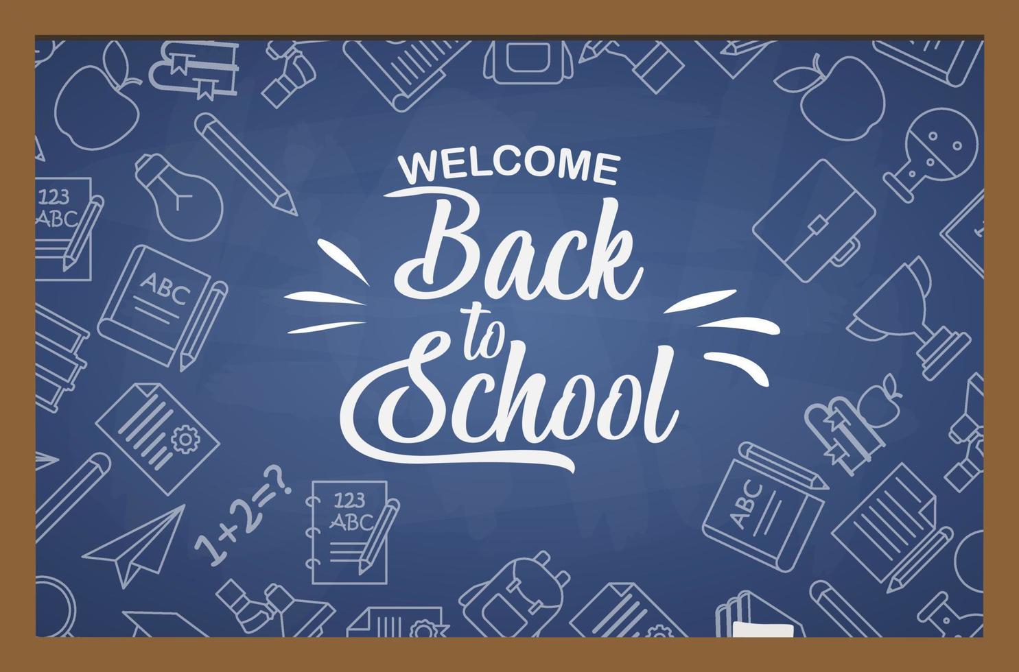 Back to School banner with texture from line art icons of education, science objects and office supplies on the blue background vector