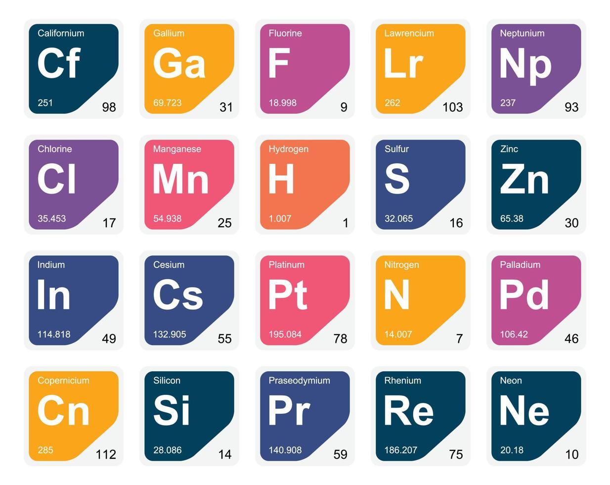 20 Preiodic table of the elements Icon Pack Design vector