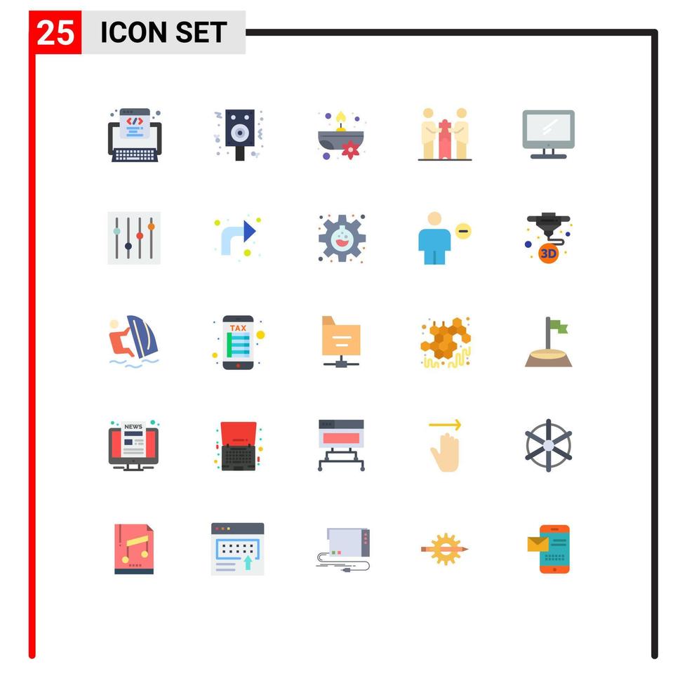 Pictogram Set of 25 Simple Flat Colors of computer partners aromatic cooperation partners collaboration Editable Vector Design Elements