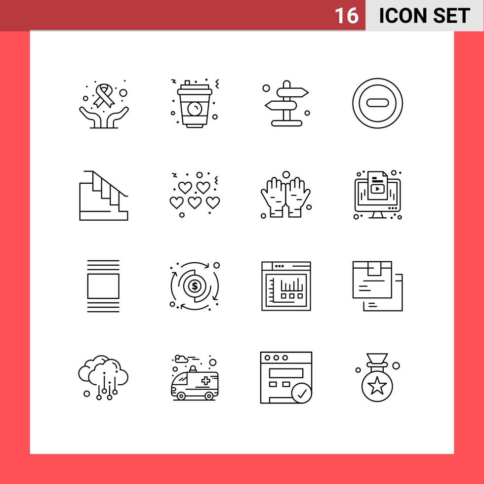 Editable Vector Line Pack of 16 Simple Outlines of home construction board remove media Editable Vector Design Elements