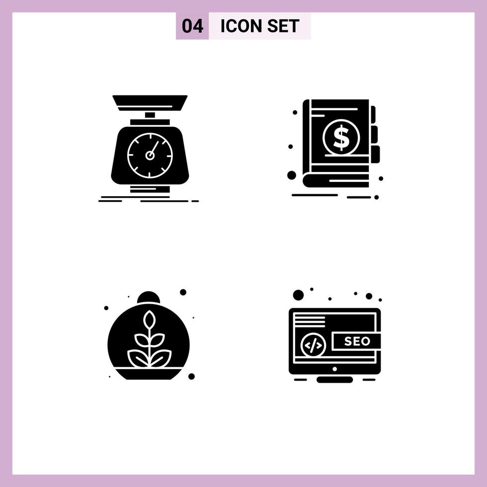 Stock Vector Icon Pack of 4 Line Signs and Symbols for implementation growing scales economy plant Editable Vector Design Elements