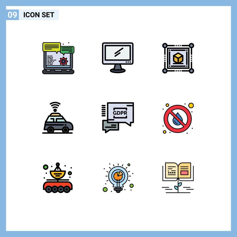 9 Universal Filledline Flat Color Signs Symbols of security chat gdpr pc map car Editable Vector Design Elements