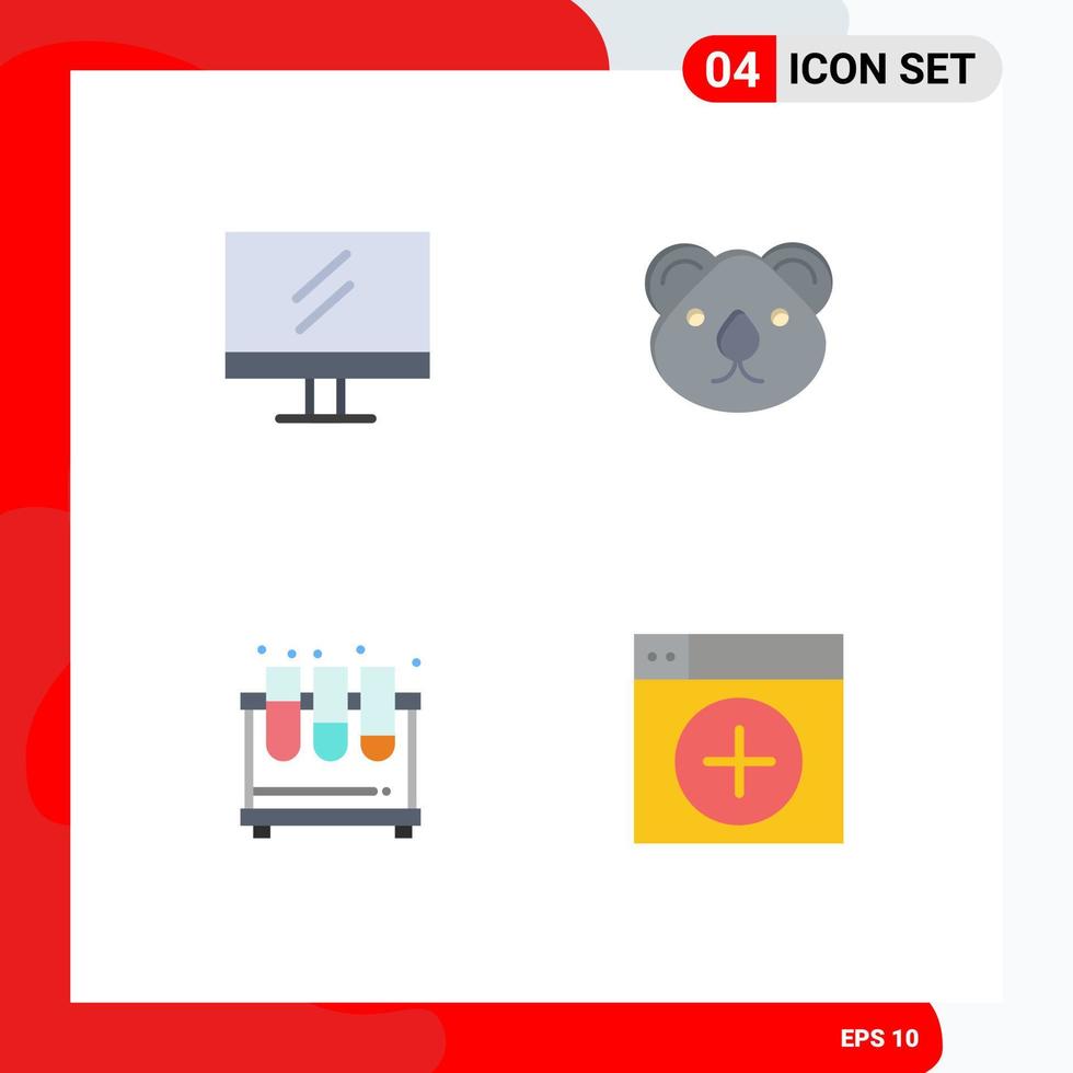 User Interface Pack of 4 Basic Flat Icons of monitor test animal kangaroo lab Editable Vector Design Elements