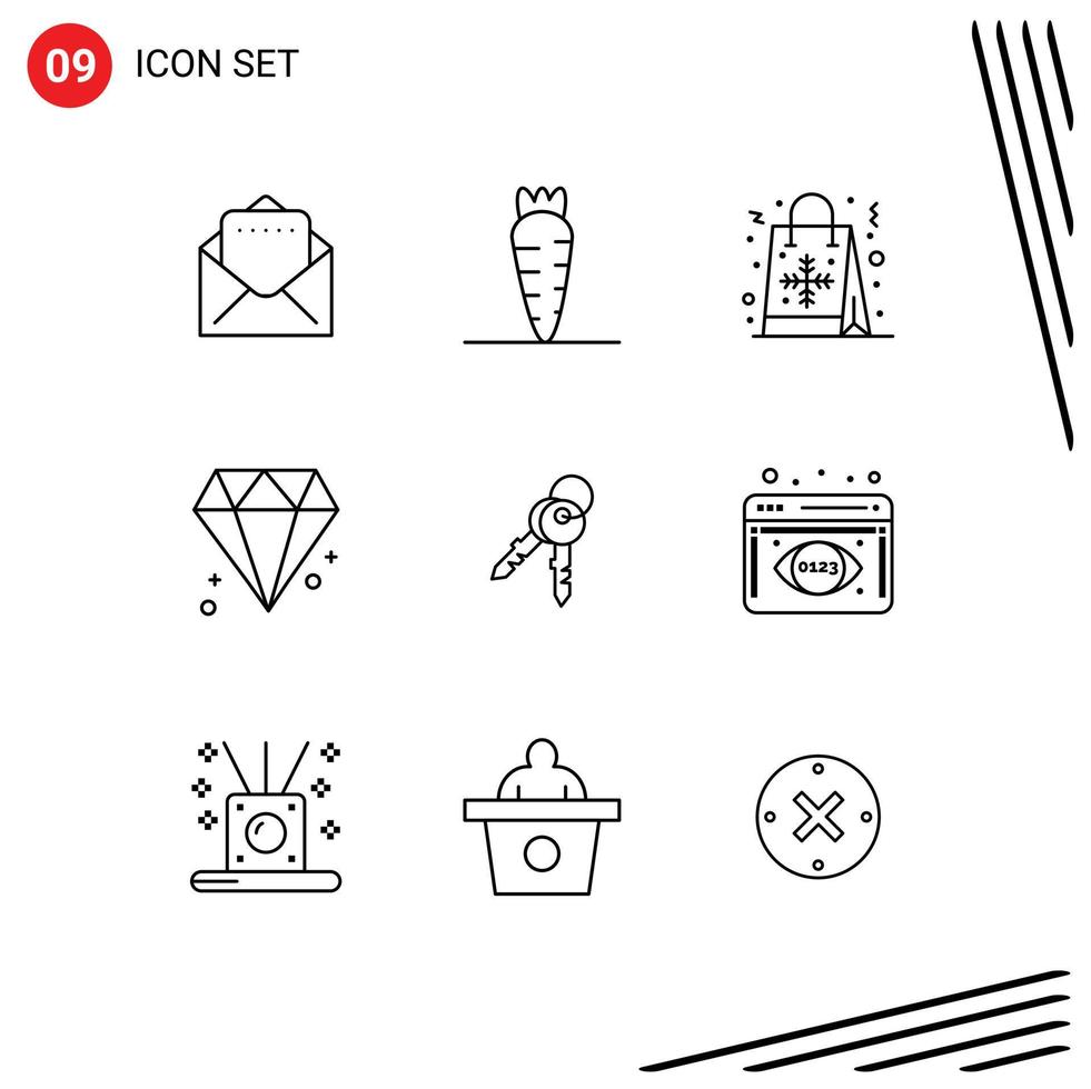 Modern Set of 9 Outlines and symbols such as analytics monitoring house shopping door jewel Editable Vector Design Elements