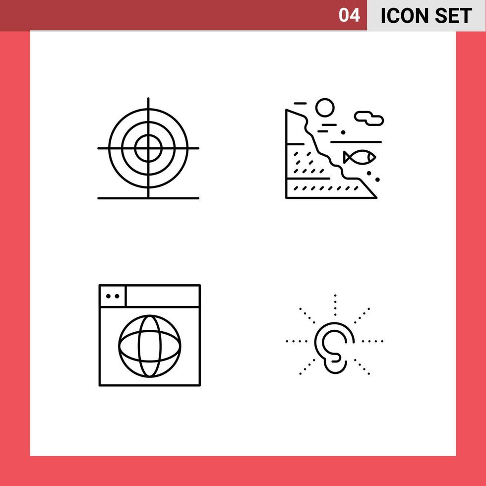 conjunto de pictogramas de 4 colores planos de línea de llenado simple de diseño web forma pescado internet elementos de diseño vectorial editables vector