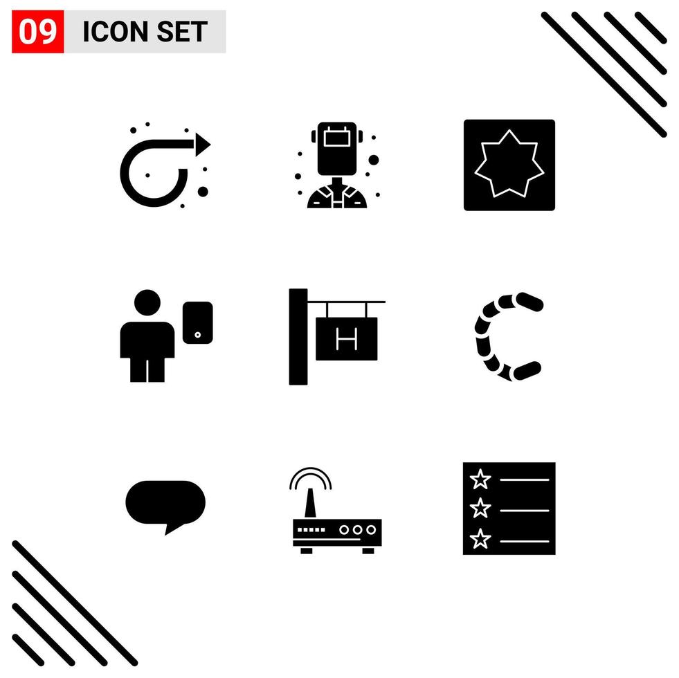 Group of 9 Modern Solid Glyphs Set for hotel sign human baby device avatar Editable Vector Design Elements