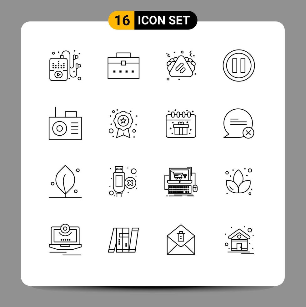 Group of 16 Modern Outlines Set for pupil radio food device music Editable Vector Design Elements