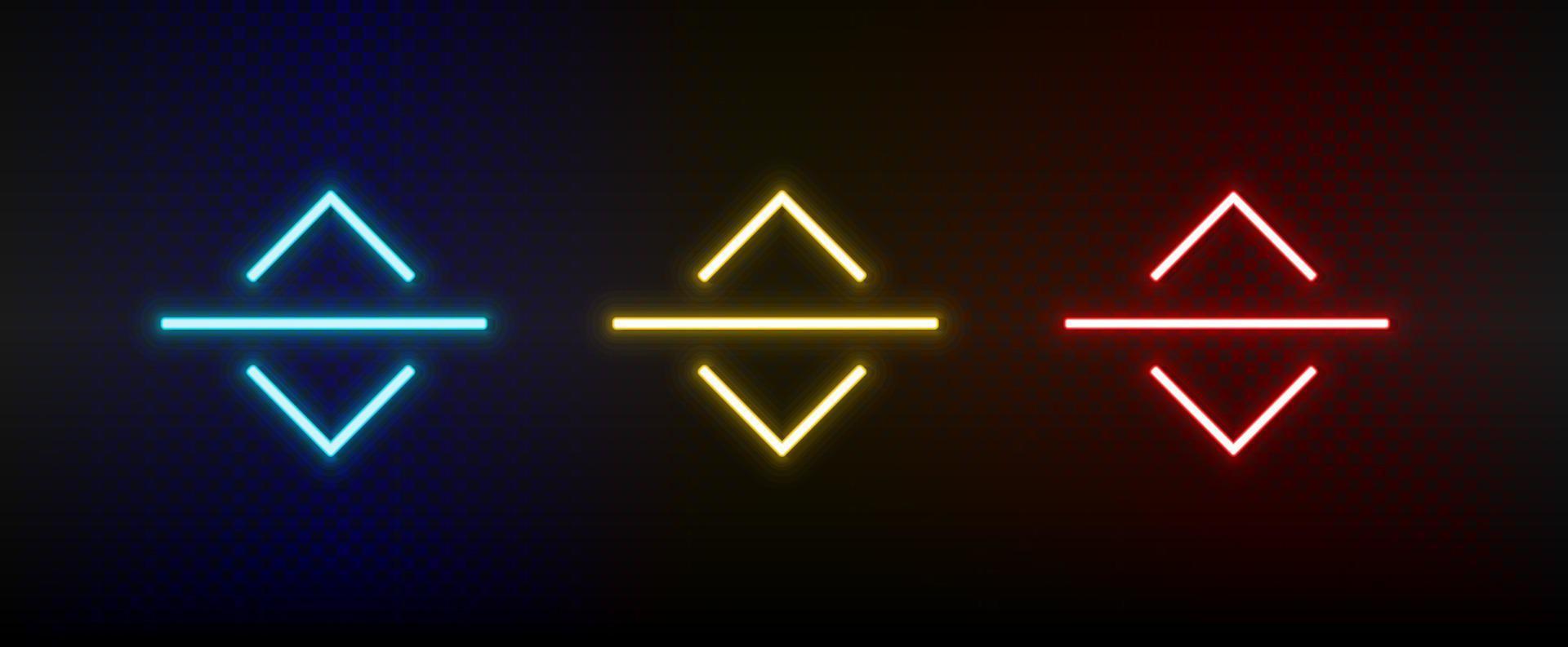 Neon icons. Ui arrow. Set of red, blue, yellow neon vector icon on darken background