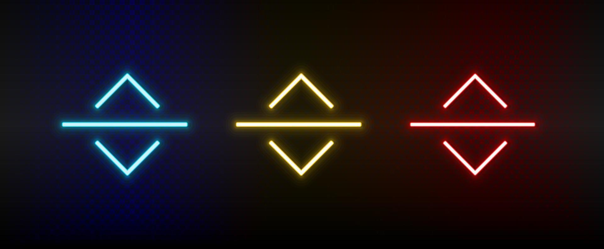 Neon icons. Ui arrow. Set of red, blue, yellow neon vector icon on darken background