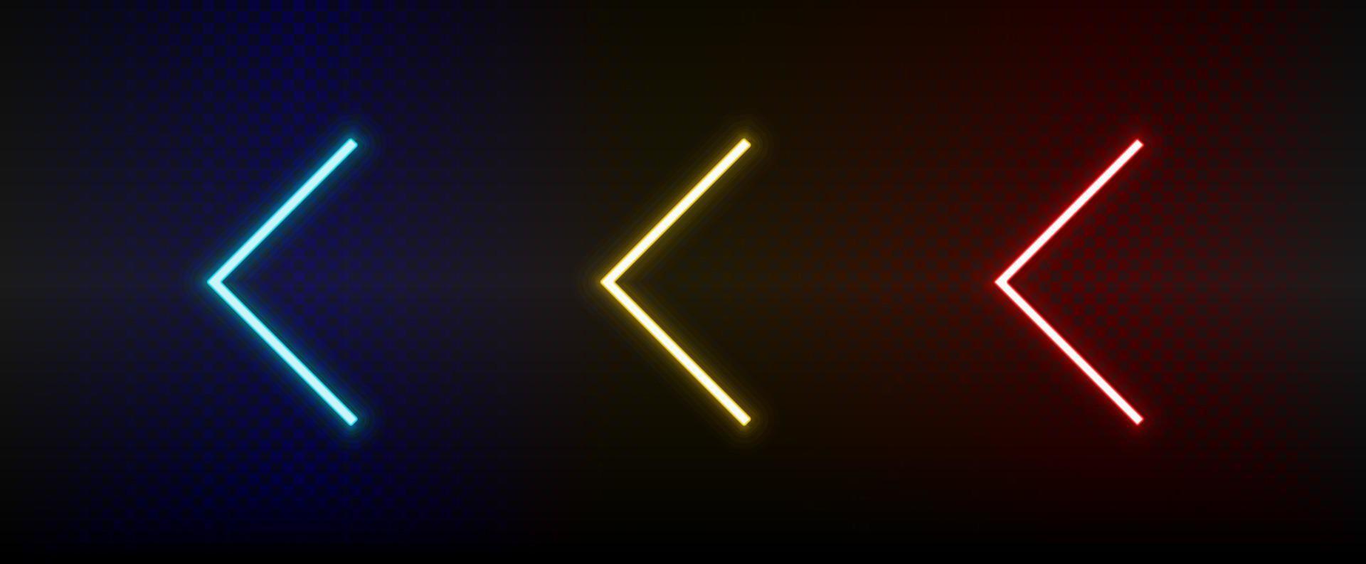 Neon icons. Ui arrow. Set of red, blue, yellow neon vector icon on darken background