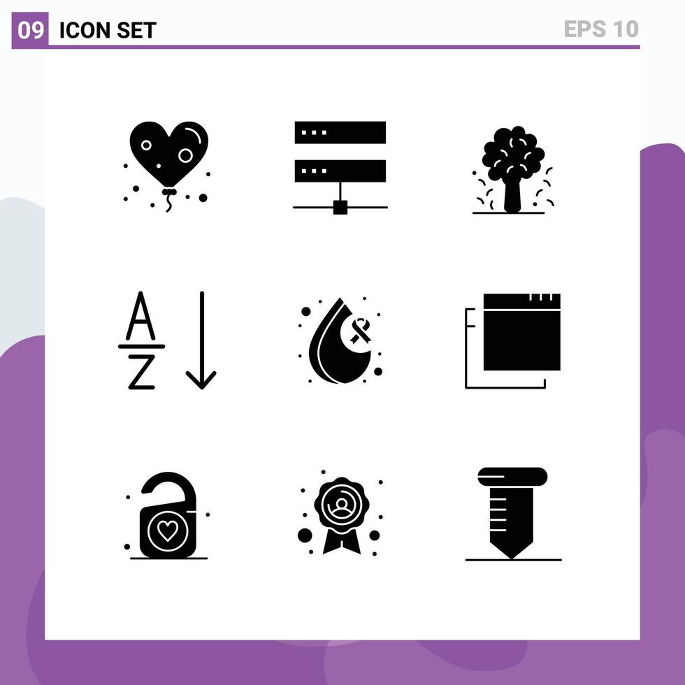 Group of 9 Modern Solid Glyphs Set for cancer sort tree order spring Editable Vector Design Elements