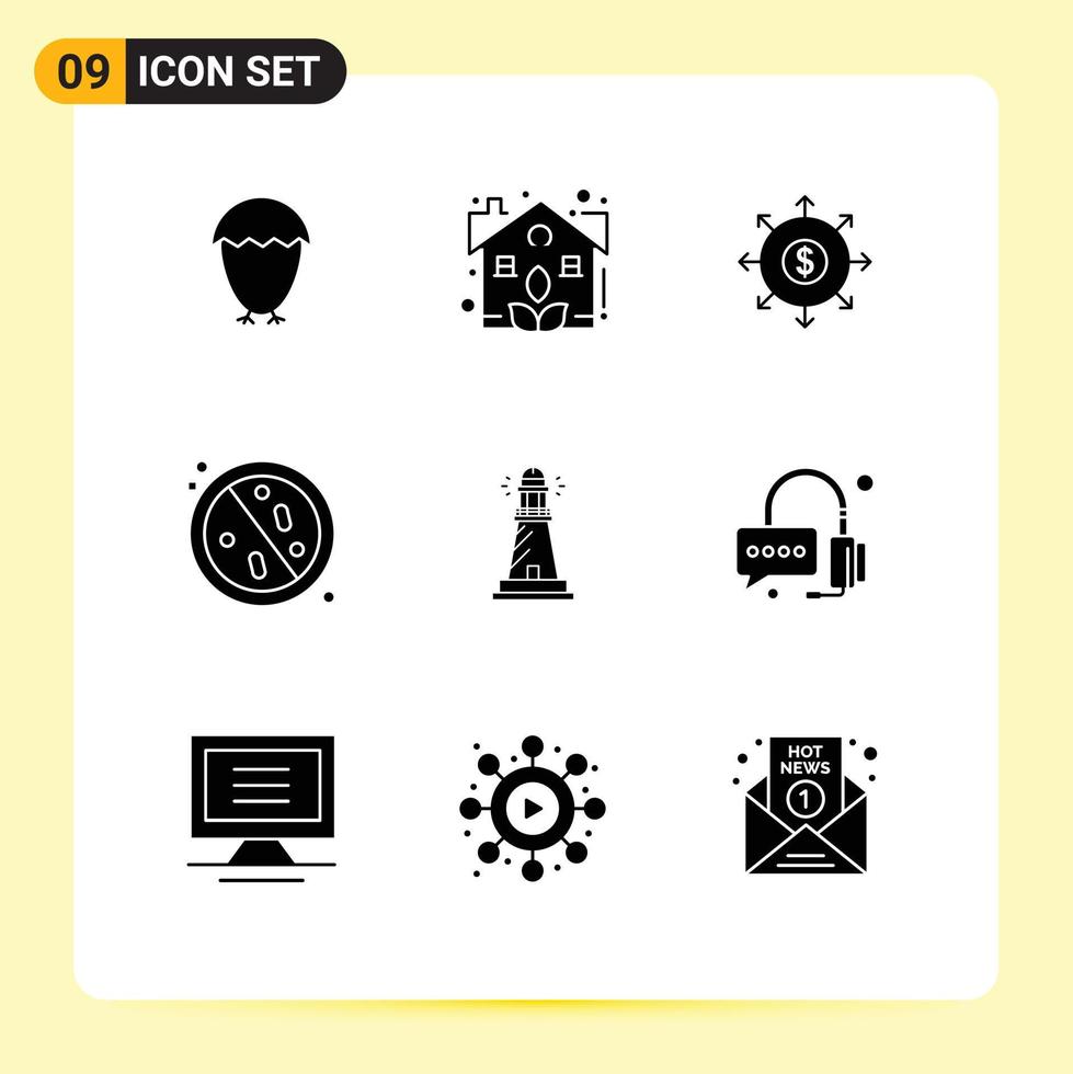 Universal Icon Symbols Group of 9 Modern Solid Glyphs of hospital healthcare budget antibacterial anti Editable Vector Design Elements