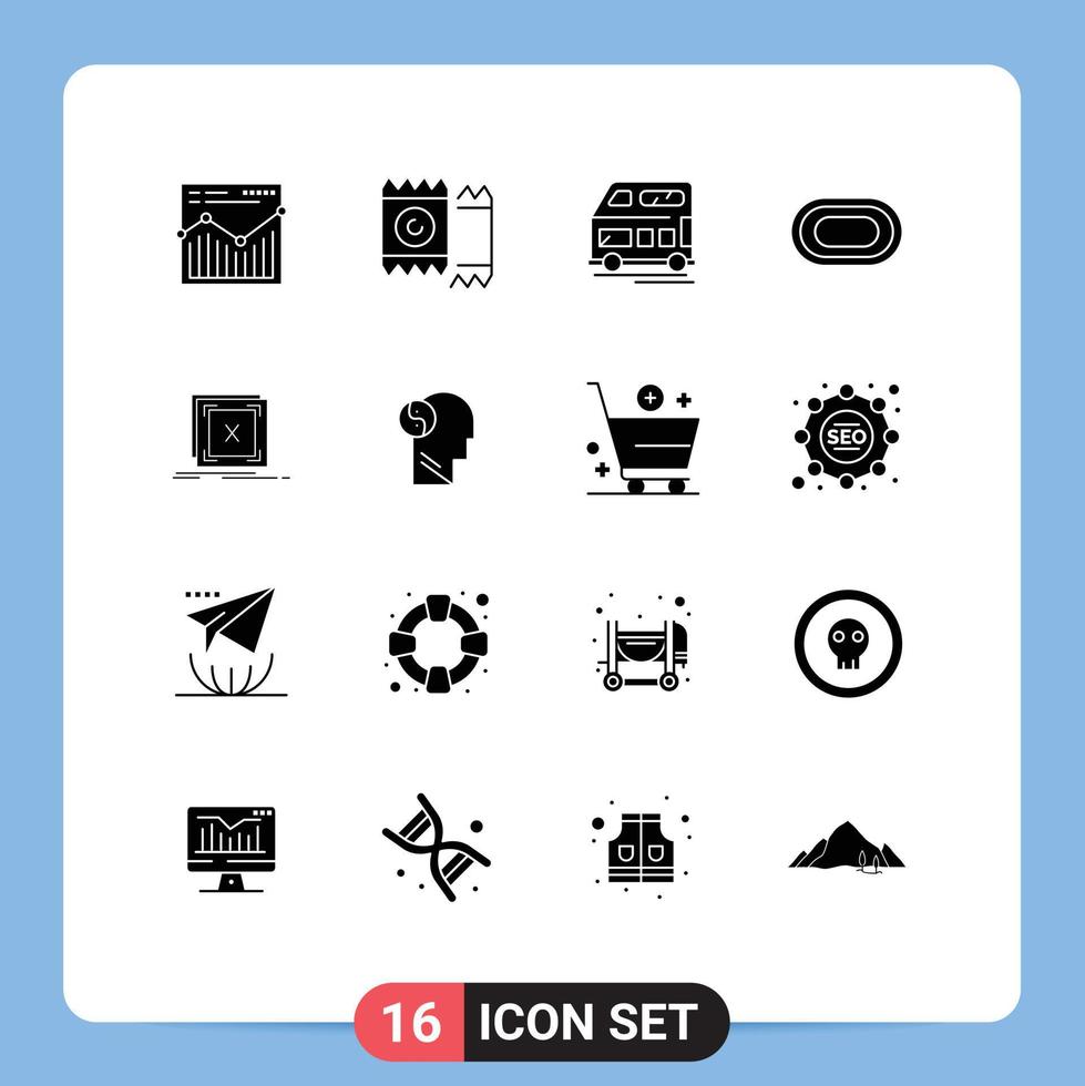 Group of 16 Solid Glyphs Signs and Symbols for application sport bus racetrack athlete Editable Vector Design Elements