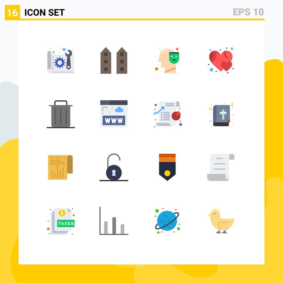 16 User Interface Flat Color Pack of modern Signs and Symbols of delete heart shops favorite happy Editable Pack of Creative Vector Design Elements