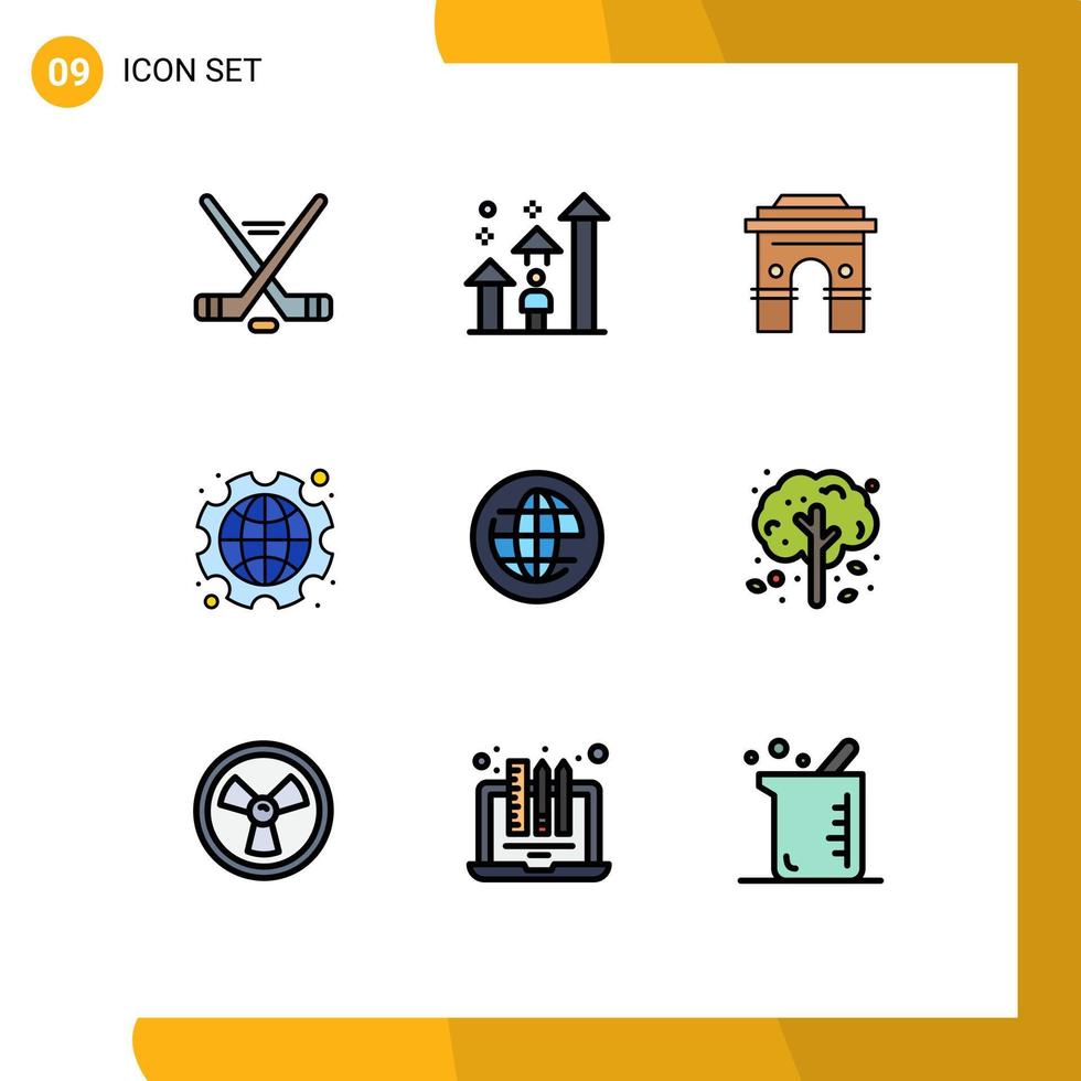 Pack of 9 Modern Filledline Flat Colors Signs and Symbols for Web Print Media such as day temple career srilanka india Editable Vector Design Elements